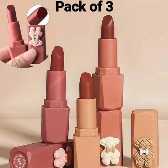 Color Castile Pack of 3 Bear Shape Matte Lipsticks ? Long-Lasting, Bold & Vibrant Makeup Essential