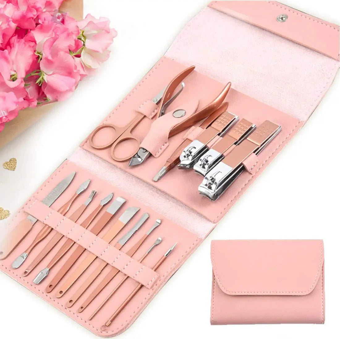 16pcs Professional Manicure & Pedicure Set ? Nail Clippers, Cuticle Nippers & Grooming Tools with Travel Case (Random color)