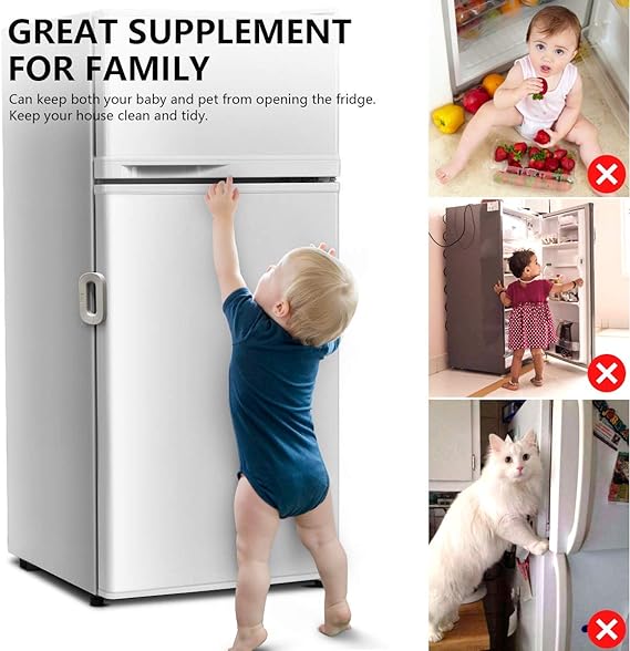 Child Safety Refrigerator Lock ? Self-Adhesive Fridge & Freezer Door Lock with Double Safety Button ? Easy One-Hand Use