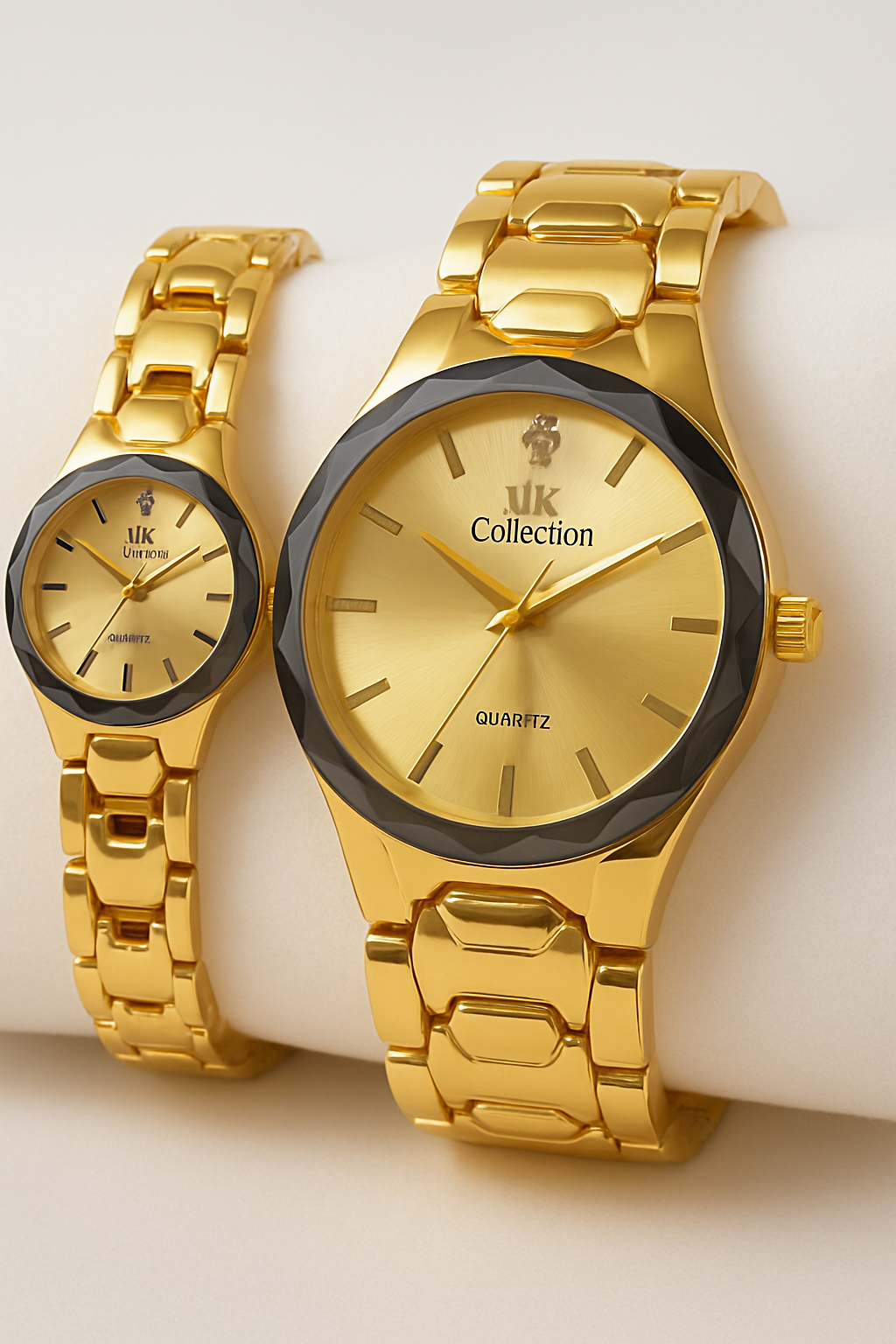 Gold Couple Watch Set ? Luxury Quartz Timepieces for Him & Her with Polished Bracelet Design