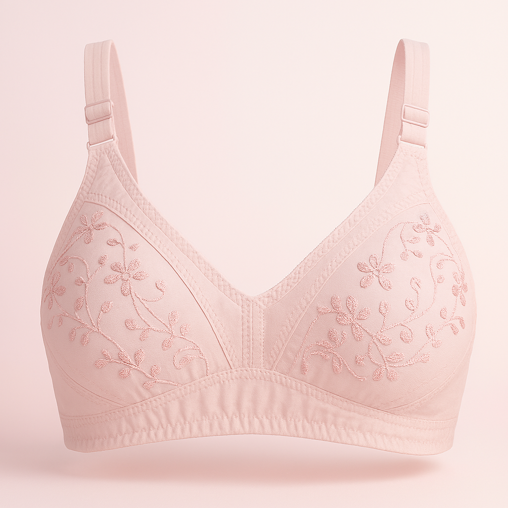 01 PCs Cotton Embroidered Chikan Bra for Women ? Soft Breathable Fabric, Floral Design, Adjustable Straps, 2-Hook Closure, Daily Wear