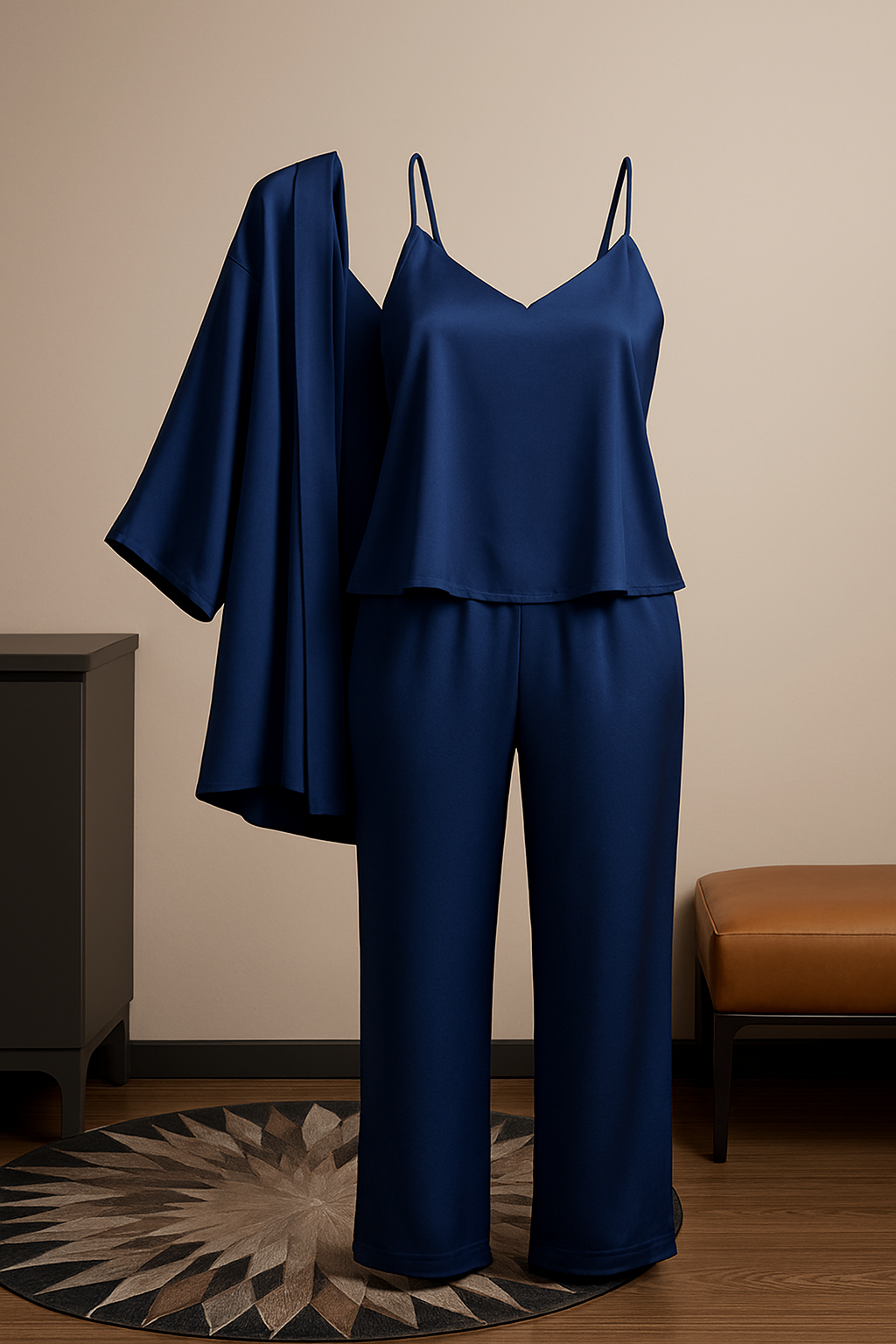 3-Piece Premium Satin Sleepwear Set for Women ? Camisole, Pants & Robe | Nightwear & Loungewear | Free Size (DC-3002)