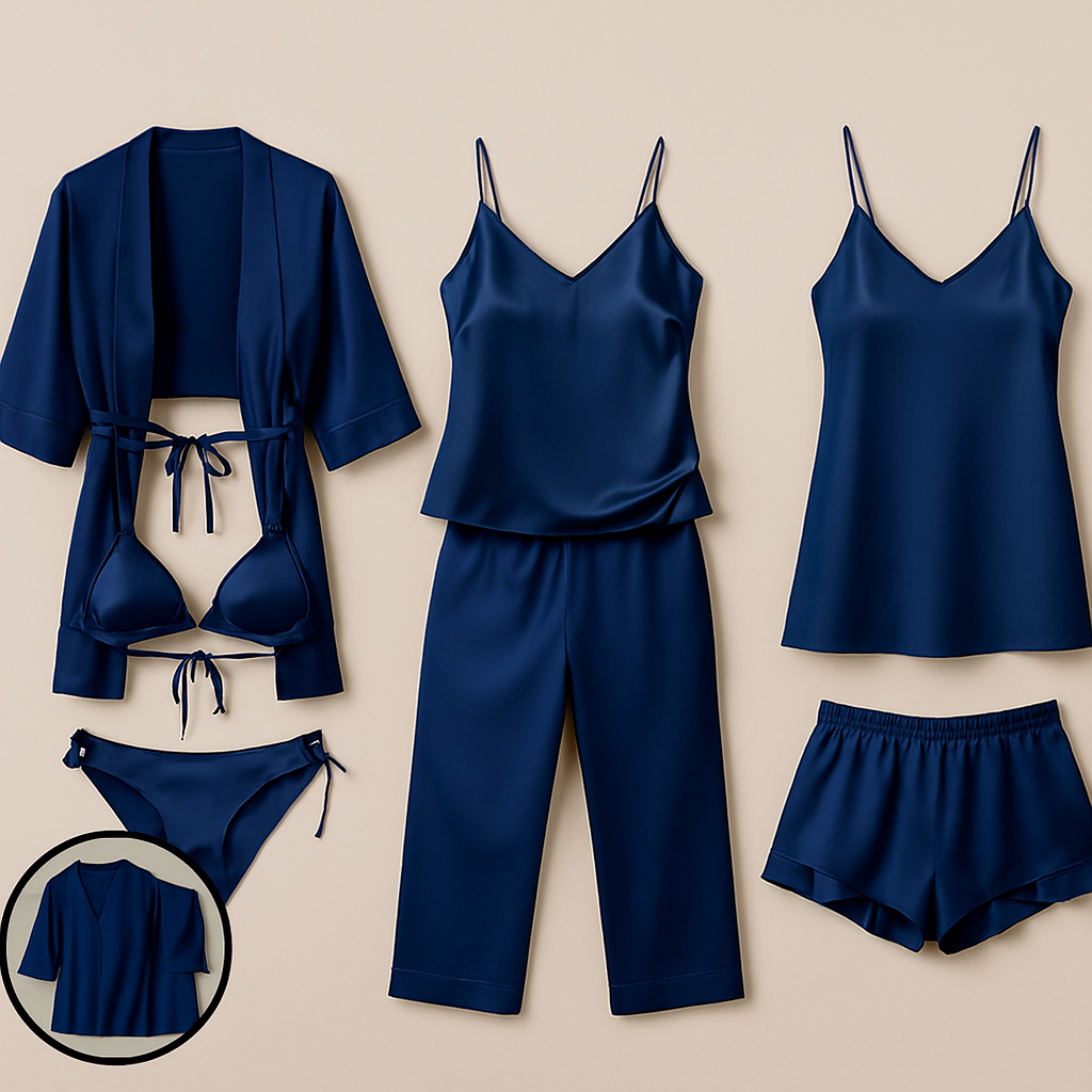 7-Piece Satin Sleepwear & Lingerie Set for Women ? Luxury Nightwear Collection with Robe, Slip Dress, Camisole & More (DC-7001)