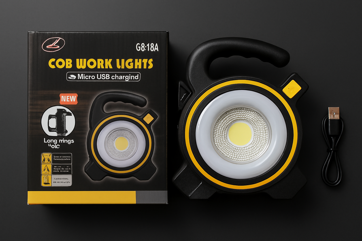 COB LED Work Light JY-819A ? Rechargeable Portable Torch with Micro USB Charging, Ultra-Bright Illumination & Durable Design for Home, Car & Outdoor Use