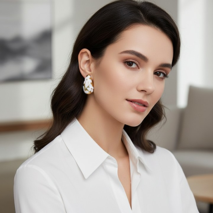 Flower Hollow Drop Earrings ? Stylish Women?s Fashion Jewelry in Multiple Colors Pink, Green, Orange, White, Purple, Blue, Red, Black (PQT-105)