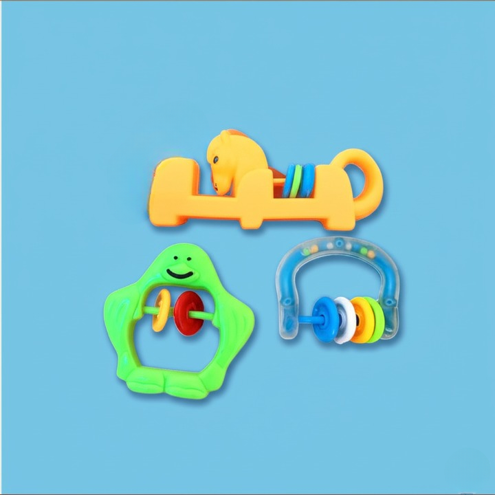 3 Pcs Baby Rattle Set ? Non-Toxic Plastic Toys for Newborns, Safe & Lightweight, Colorful Shapes for Sensory and Motor Skill Development (0-3 Years)