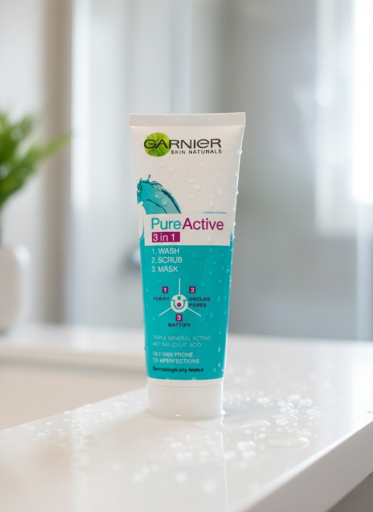 Garnier 3 in 1 Pure Active Face Wash ? 100ml Liquid Cleanser for All Skin Types, Deep Cleansing and Refreshing Skincare