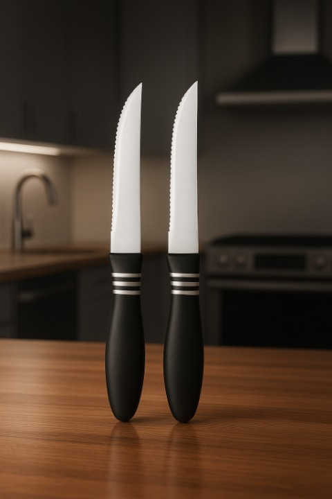 2 Pcs Concord Stainless Steel Kitchen Knife ? Multipurpose Table Knife with Serrated Edge, 12 cm (Random color)