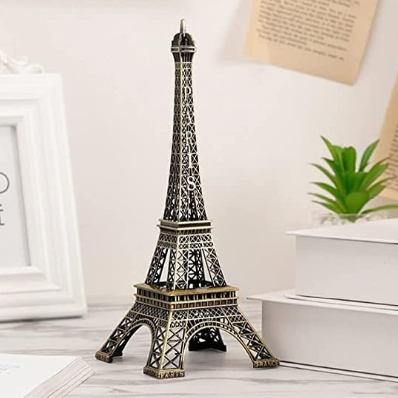 7-inch Eiffel Tower Statue Decor ? Bronze Alloy Metal Paris Souvenir for Home, Office & Events
