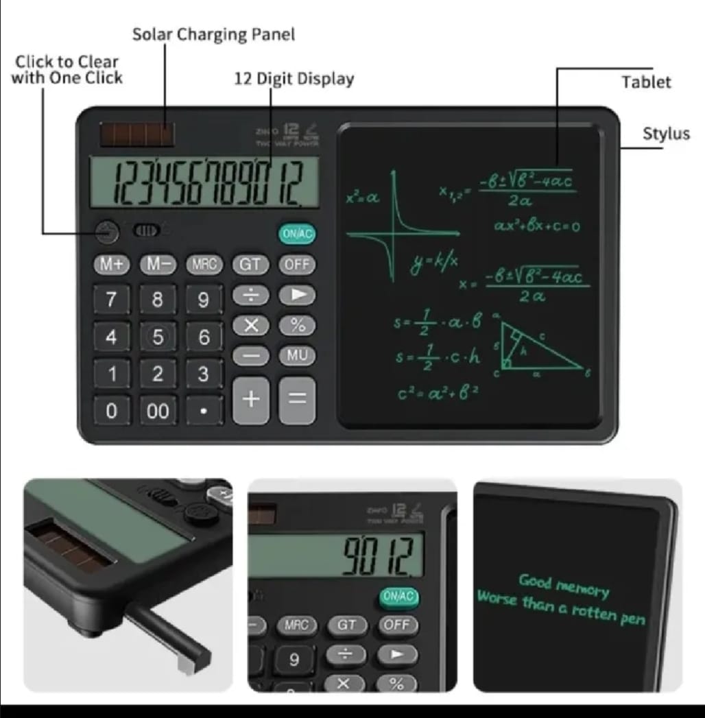 2-in-1 Calculator with LCD Writing Tablet ? Dual-Function Office & School Gadget | Portable & Eco-Friendly |Random Color