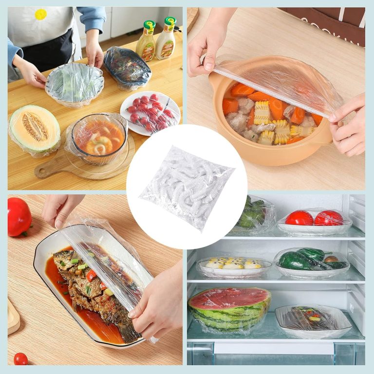 100pcs Stretchable Plastic Food Covers ? Disposable Transparent Wrap for Bowls, Plates, Fruits, Vegetables ? Anti-Dust, Food-Grade Cling Film