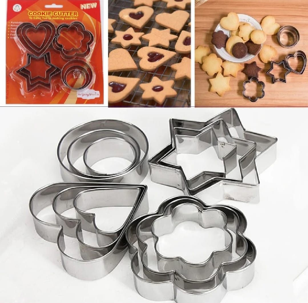 12-Piece Stainless Steel Cookie Cutter Set ? 4 Assorted Shapes for Baking, Pastry, and Crafts