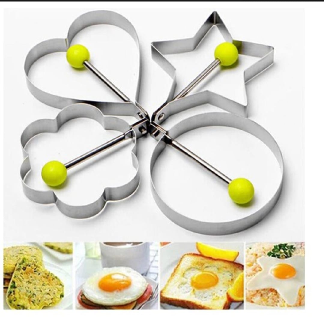 4PCs Stainless Steel Egg Ring Mold Set ? Fun Shaped Fried Egg & Pancake Moulds (Star, Heart, Flower, Circle) for Creative Cooking