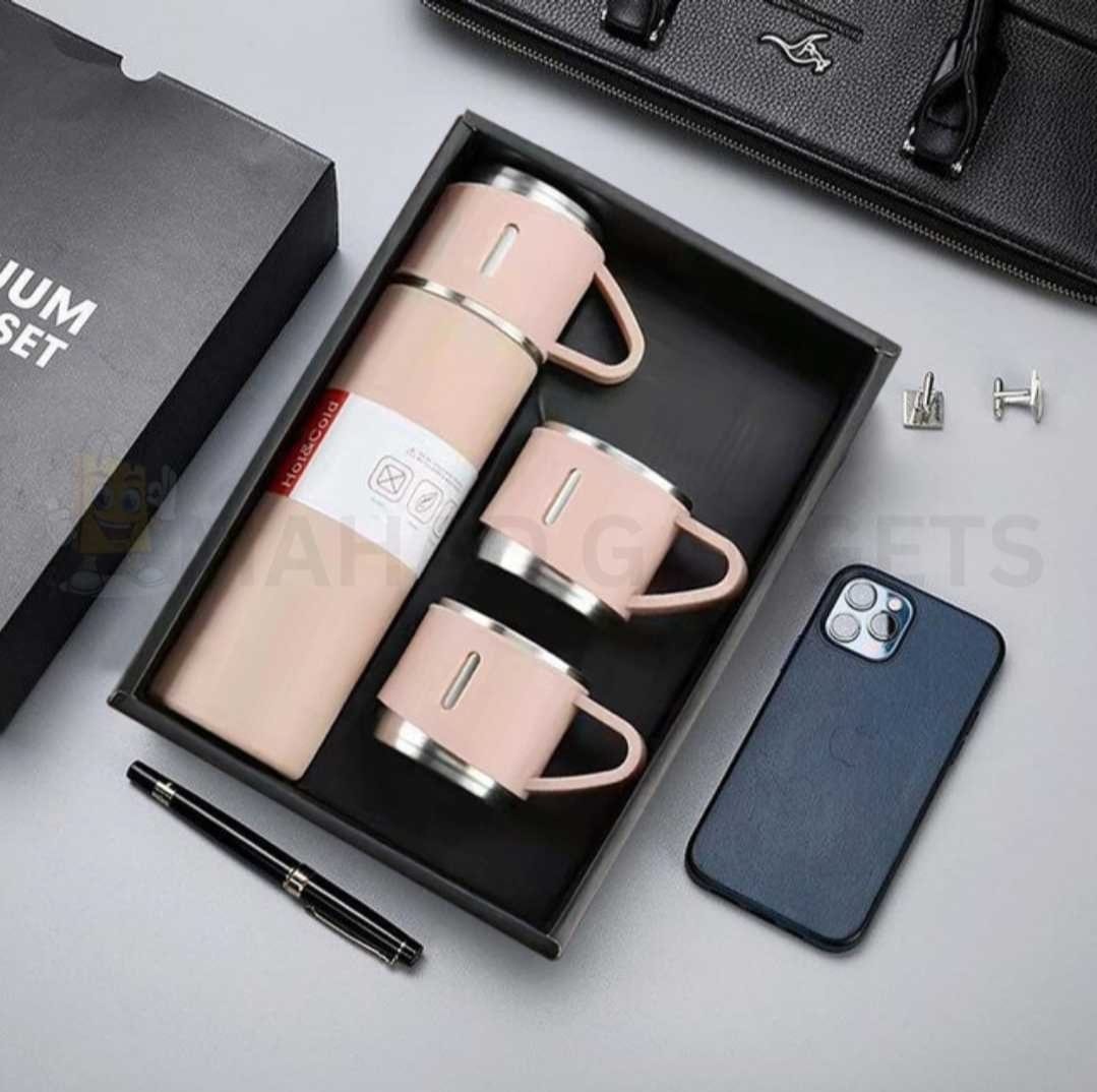 500ml Stainless Steel Vacuum Flask Water Bottle with 2 Extra Cups (160ml) ? Thermal Bottle for Hot & Cold Drinks ? 3-Piece Travel Thermos Set