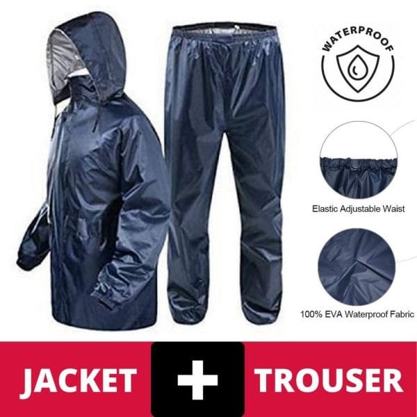 2 Piece Royal Bedding Rain Suit ? Waterproof Rain Coat with Trouser And Cap for Men and Women (Random Color)