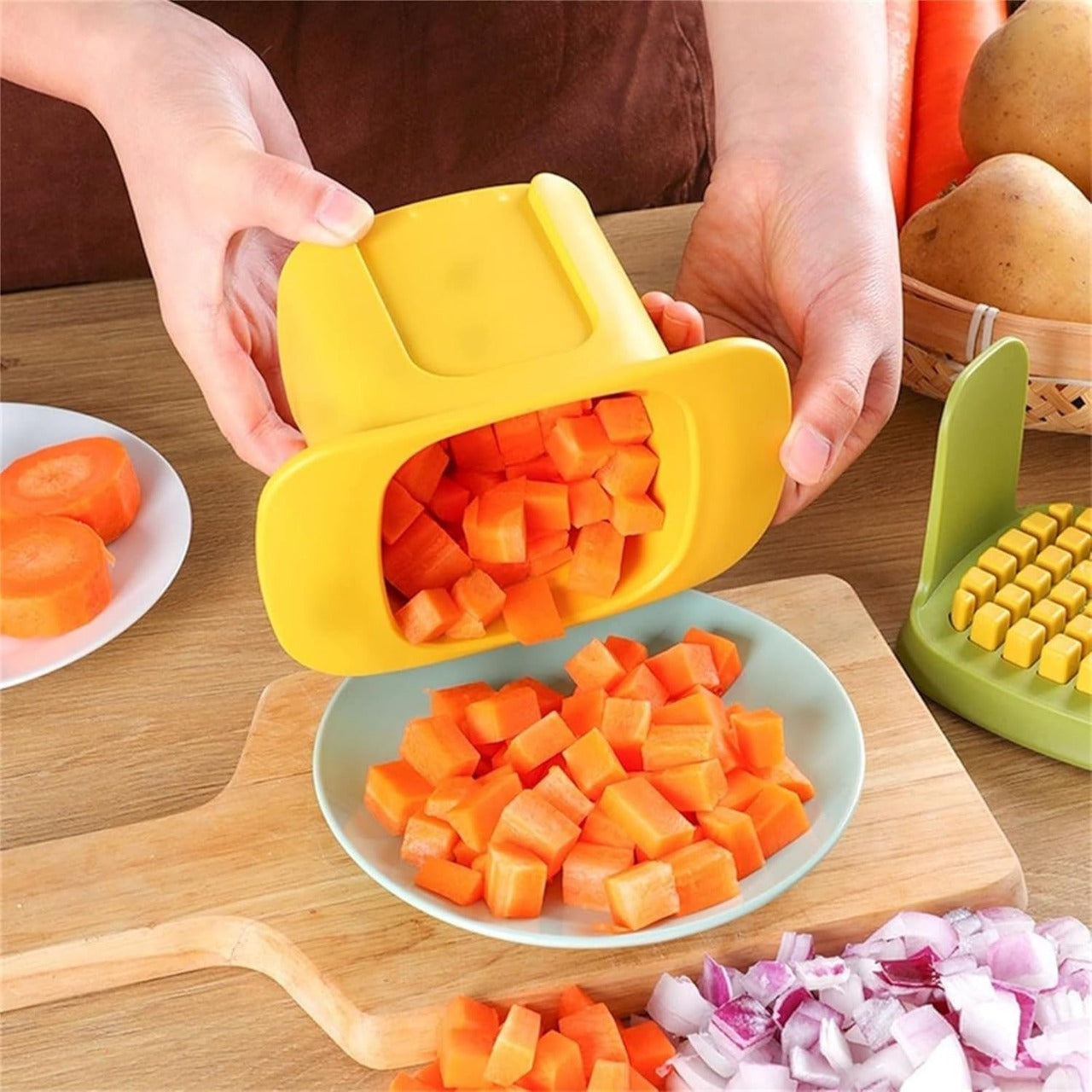Multi-Function Handheld Chopper ? Dicing, Slitting & Slicing Tool for Quick Food Prep