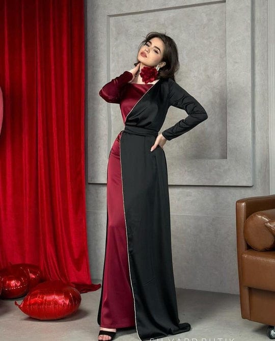 Beautifull Black Western Maxi ? Shamoz Silk, 3-Piece Set with Trouser & Belt (Standard Size)