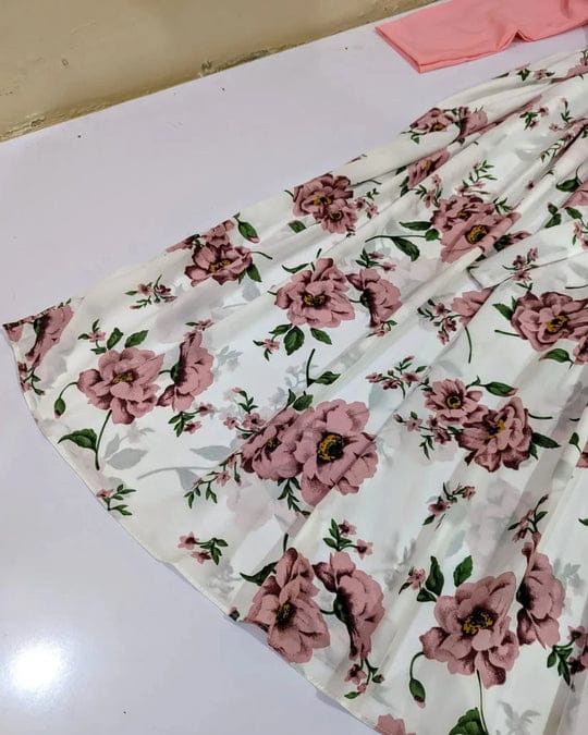 2 pcs Stylish Floral Print Maxi Dress with Pink Jacket - Women's Western Wear -  Floral Maxi