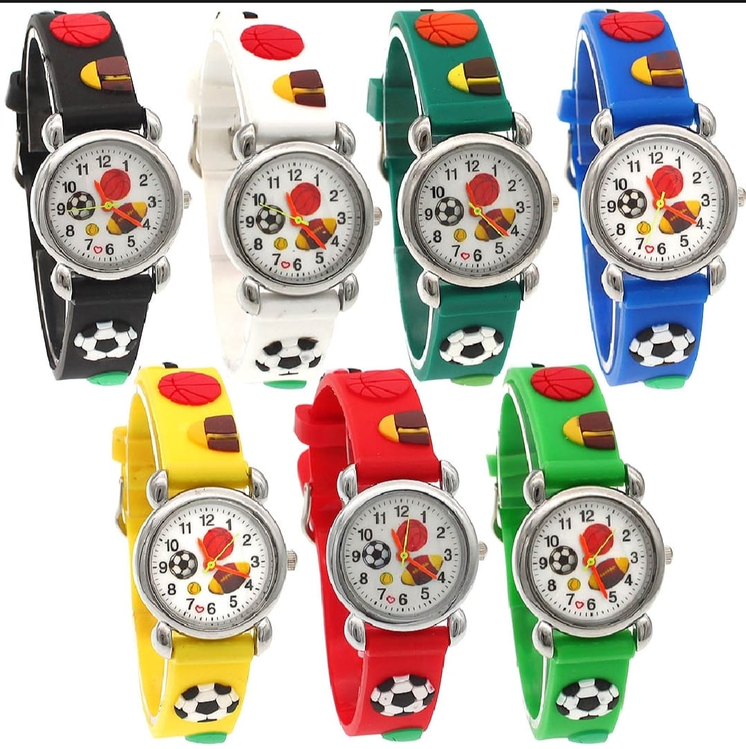 High Quality Cute Football Cartoon Children Watch Girls Rubber Kids Watches Boys Silicone Quartz Wristwatches (Random-Colour)