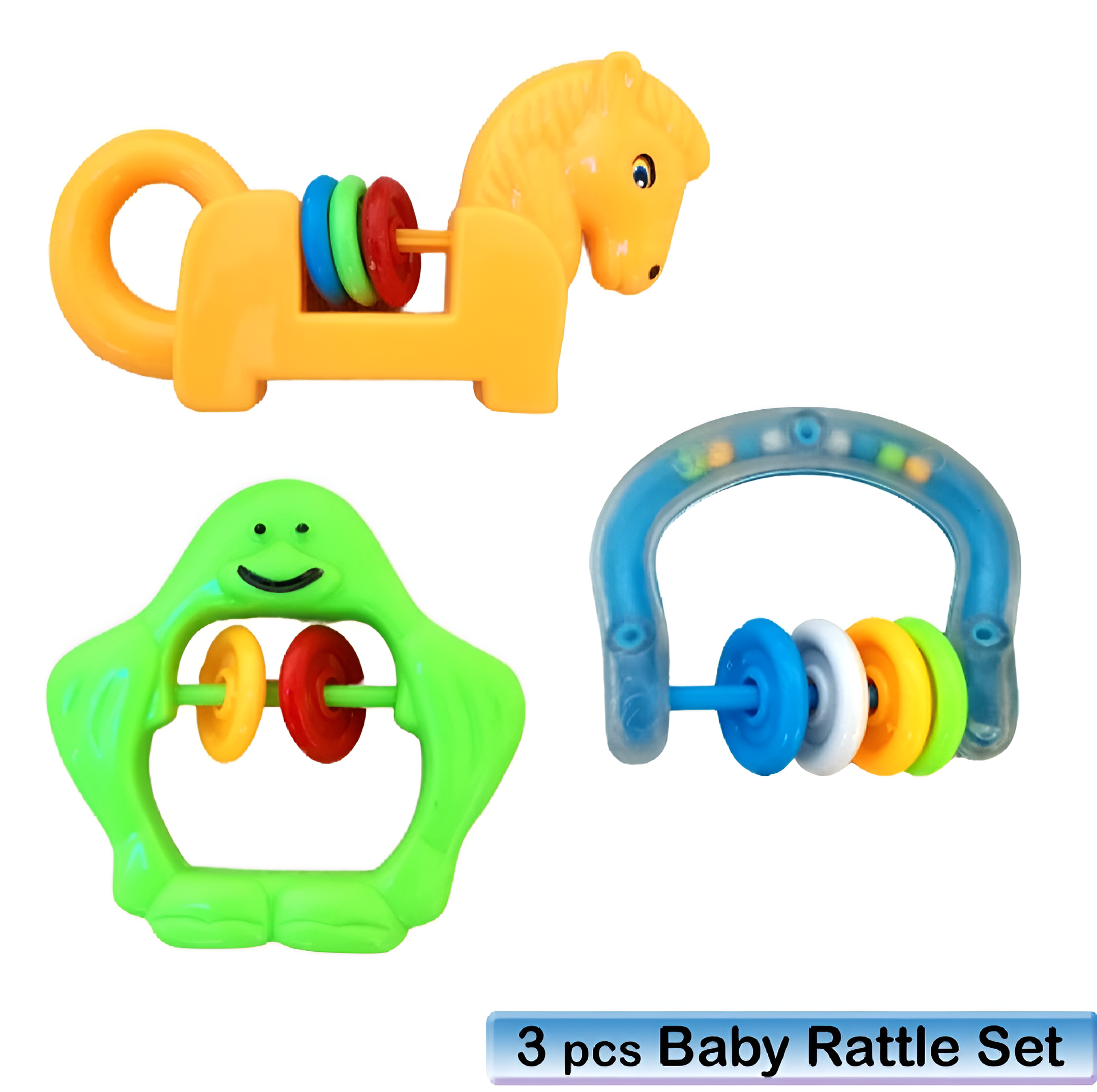 3 Pcs Baby Rattle Set ? Non-Toxic Plastic Toys for Newborns, Safe & Lightweight, Colorful Shapes for Sensory and Motor Skill Development (0-3 Years)