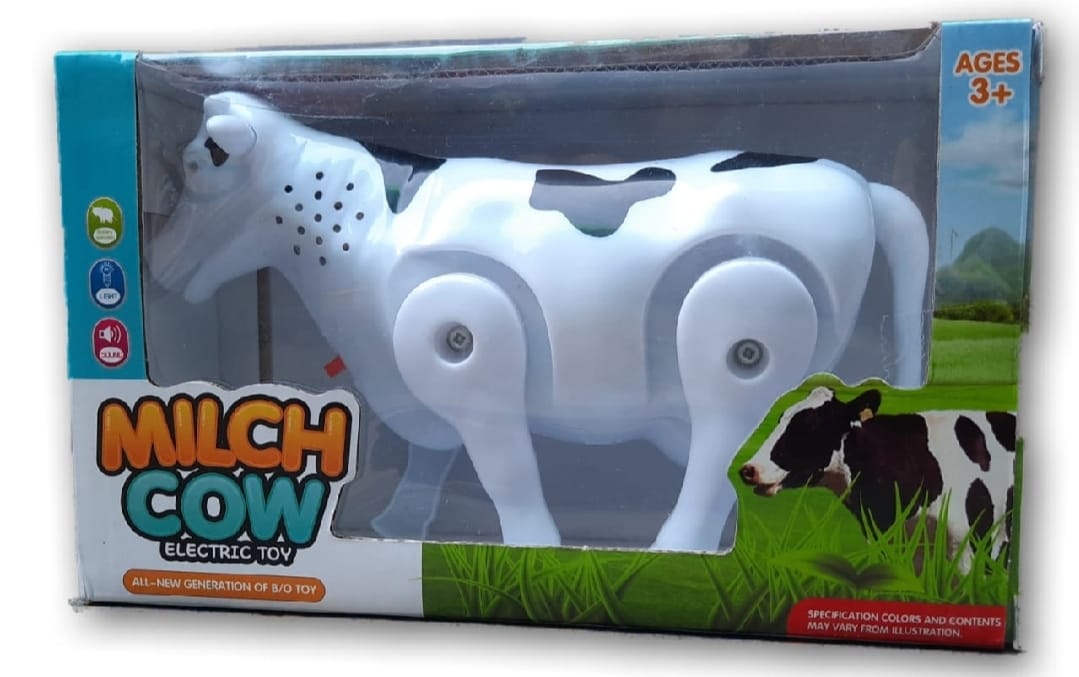 Funny Walking Musical Milch Cow Toy for Kids ? Black & White Electric Animal with Lights, Sound & Moving Tail