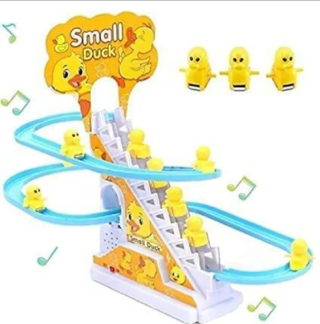 Duck Slide Toy Set, Funny Automatic Stair-Climbing Ducklings Cartoon Race Track Set Little Lovely Duck Slide Toy Escalator Toy with Lights and Music (3 sliding ducks)