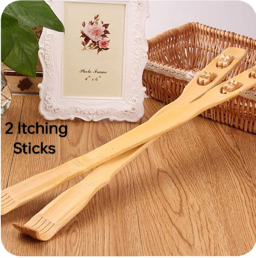 2 Pcs Wooden Back Scratcher & Massage Stick ? Long Handle Backscratching Sticks with Roller for Itch Relief & Body Relaxation