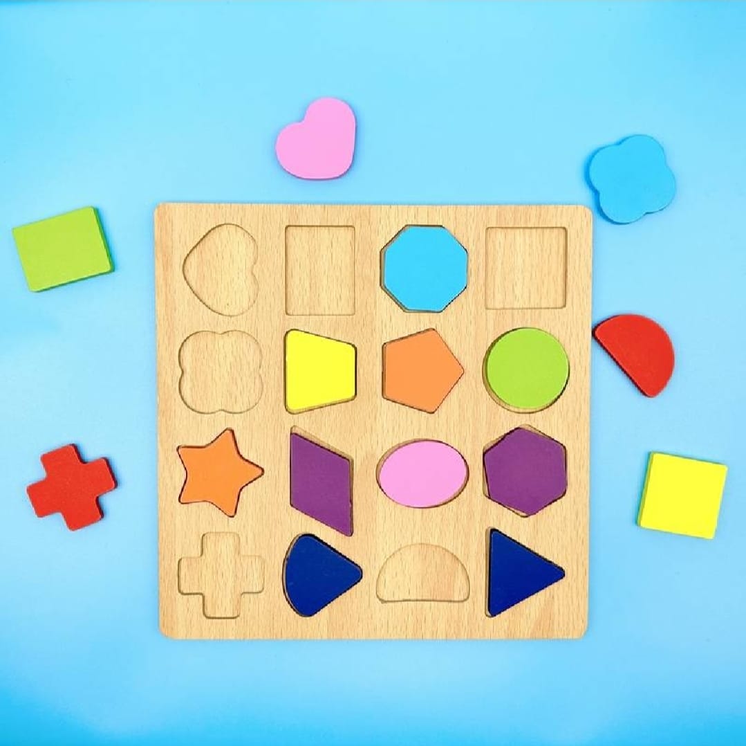 Colorful Geometric Shapes Wooden Cognitive Board Puzzle ? Educational Learning Toy for Kids (1?3 Years, Safe & Durable)