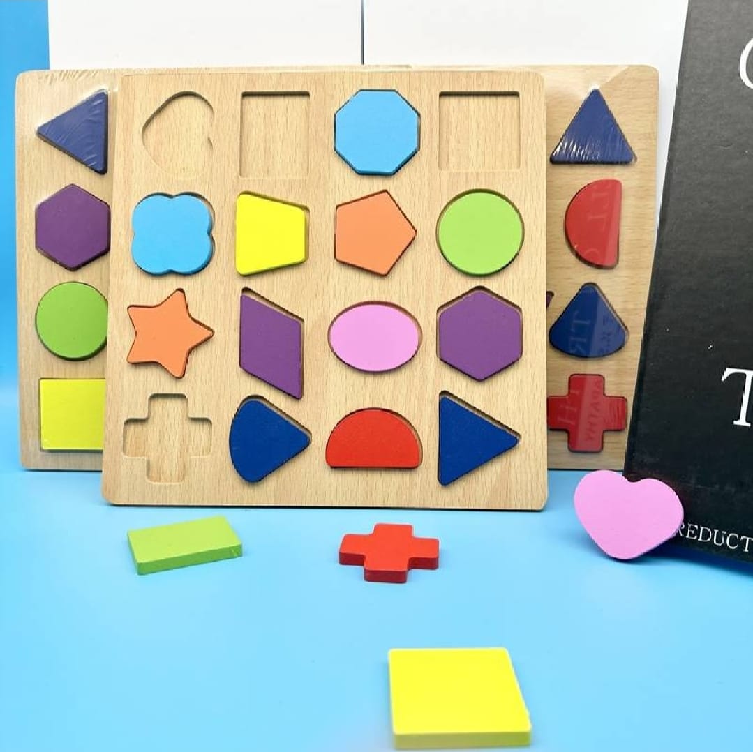 Colorful Geometric Shapes Wooden Cognitive Board Puzzle ? Educational Learning Toy for Kids (1?3 Years, Safe & Durable)