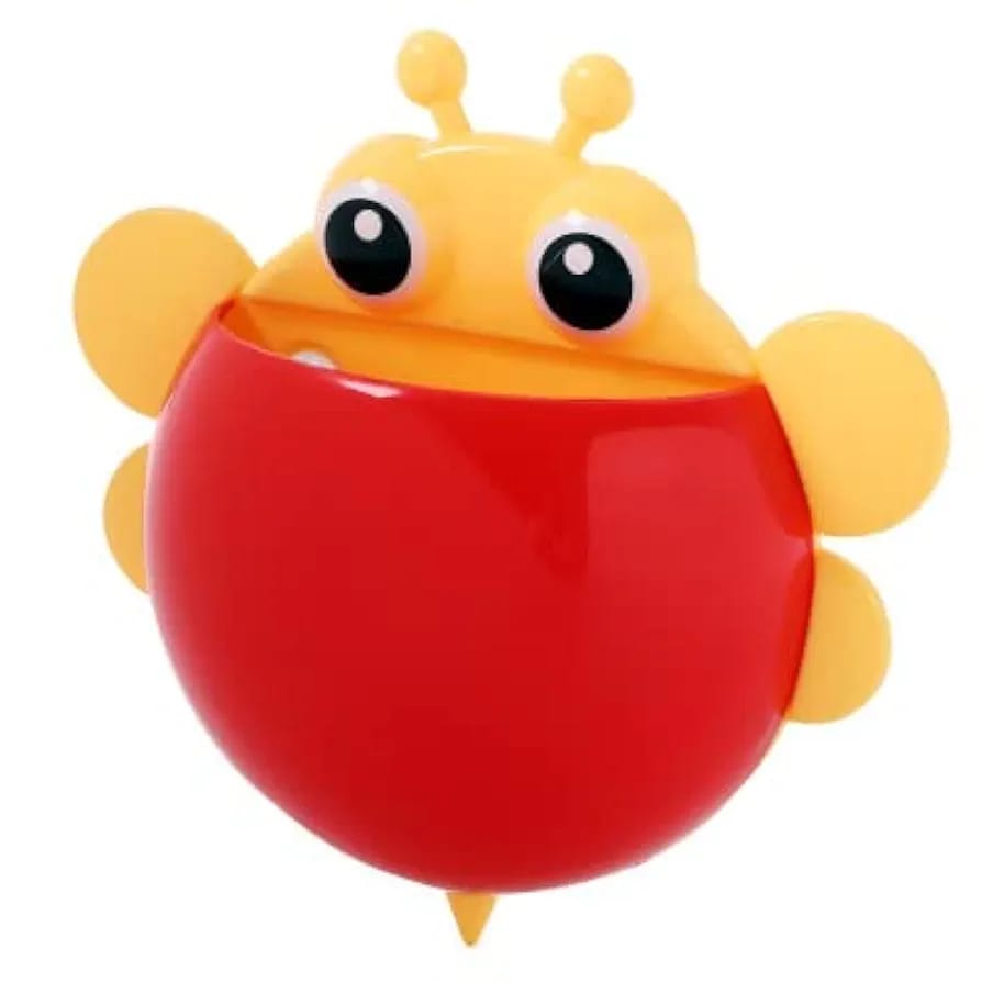 Bee Shaped Plastic Toothbrush Holder with Suction Hook ? Cute Wall Mounted Toothbrush Stand for Kids & Travel (Random Colors)