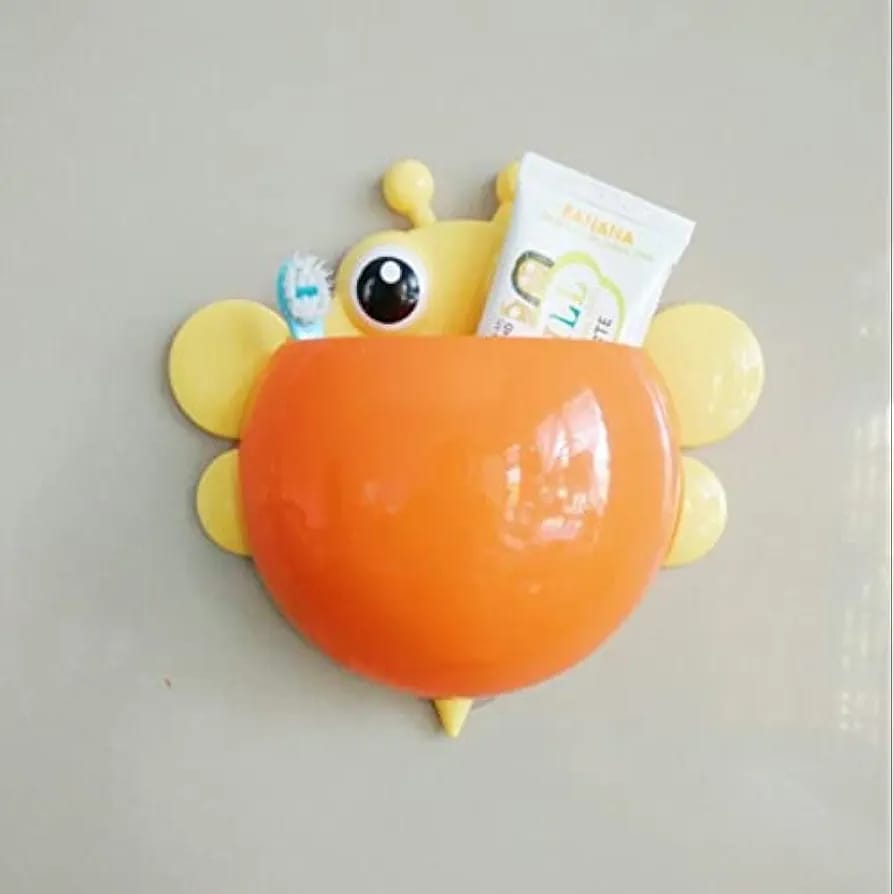 Bee Shaped Plastic Toothbrush Holder with Suction Hook ? Cute Wall Mounted Toothbrush Stand for Kids & Travel (Random Colors)