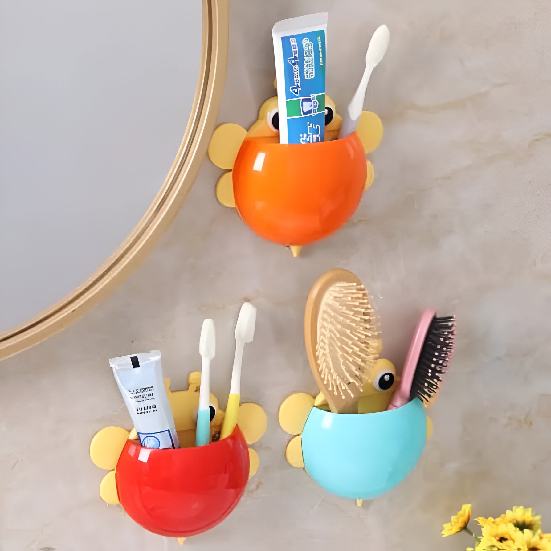 Bee Shaped Plastic Toothbrush Holder with Suction Hook ? Cute Wall Mounted Toothbrush Stand for Kids & Travel (Random Colors)