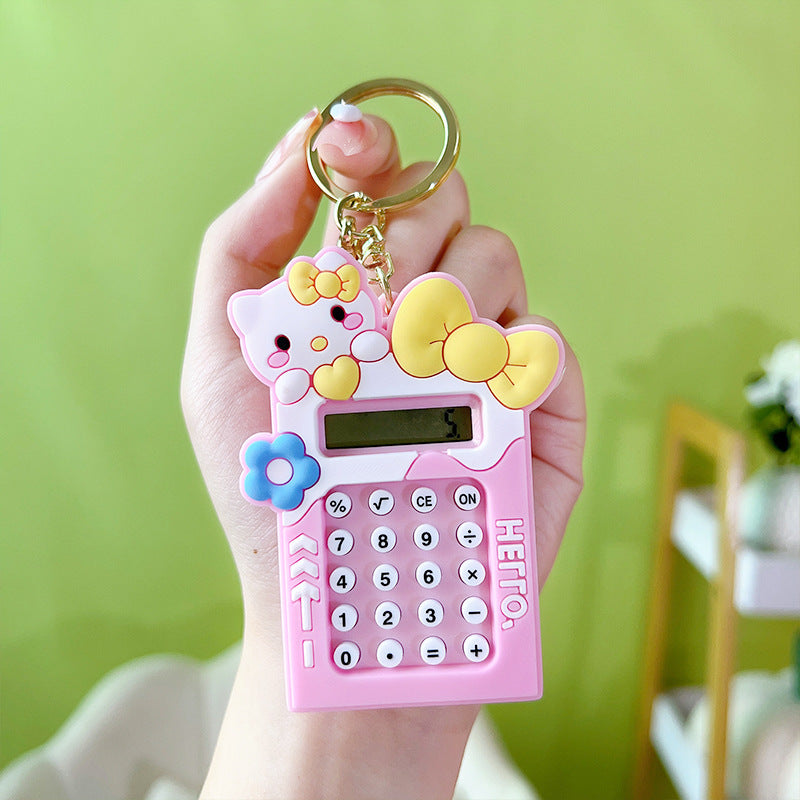 Mini Calculator Keychain ? Cute Pink Kawaii Cartoon Portable Calculator | School & Student Supplies, Stationery Gift (Random color)