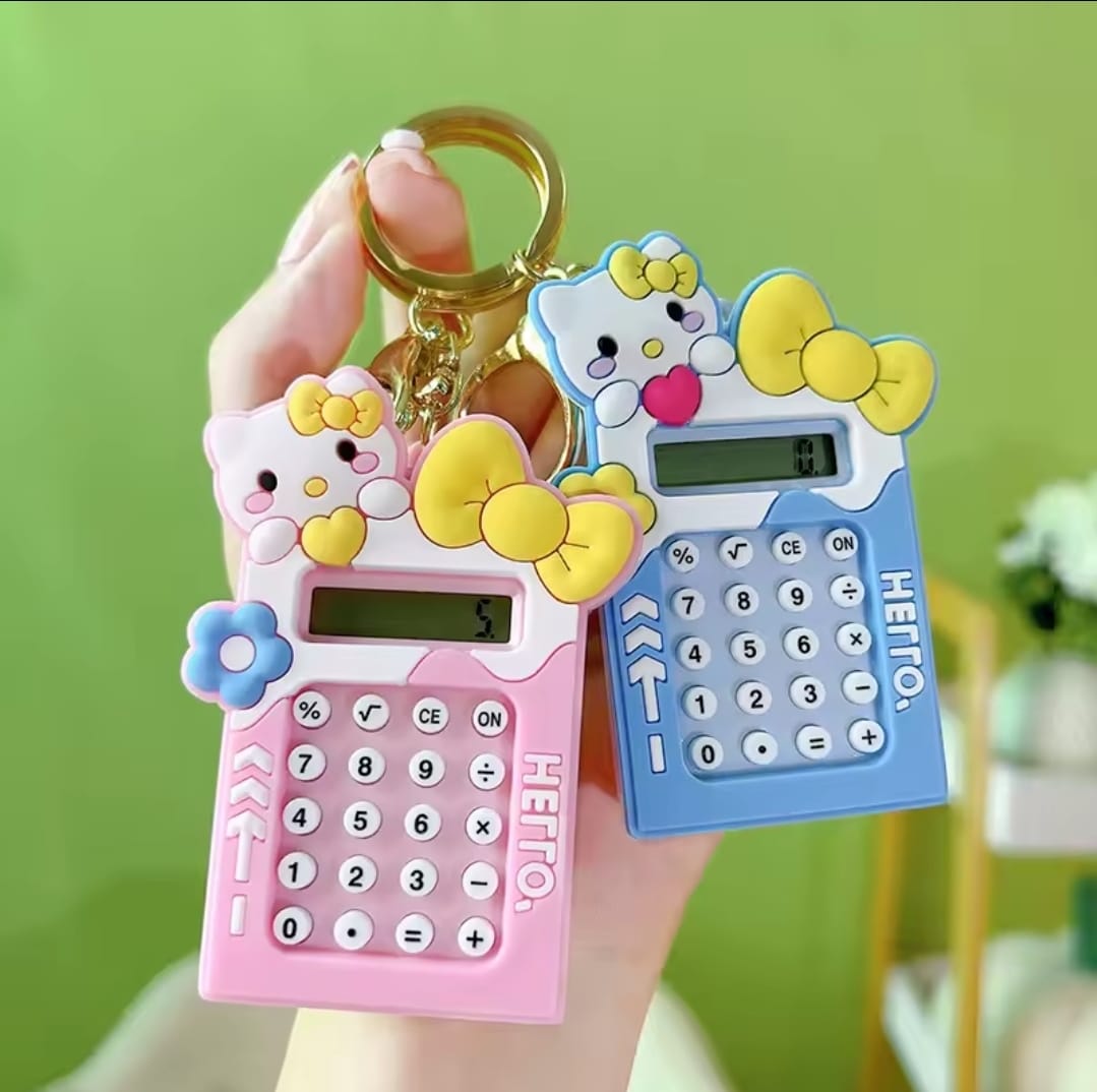 Mini Calculator Keychain ? Cute Pink Kawaii Cartoon Portable Calculator | School & Student Supplies, Stationery Gift (Random color)