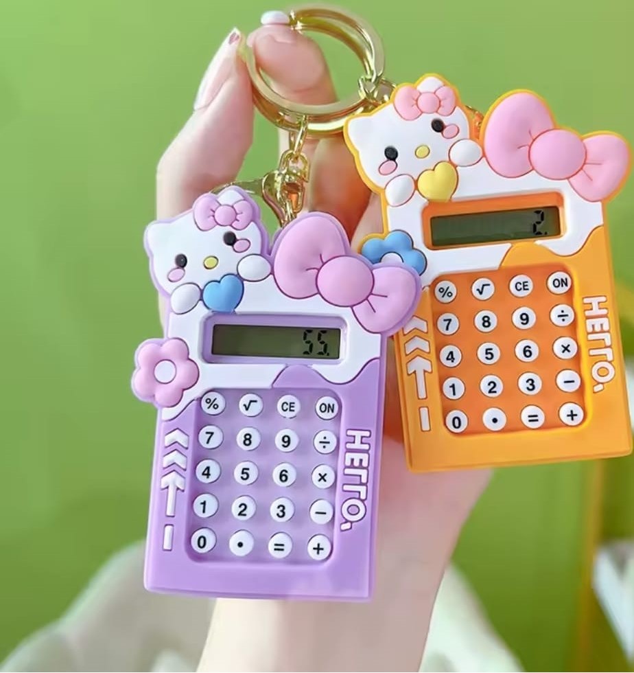 Mini Calculator Keychain ? Cute Pink Kawaii Cartoon Portable Calculator | School & Student Supplies, Stationery Gift (Random color)