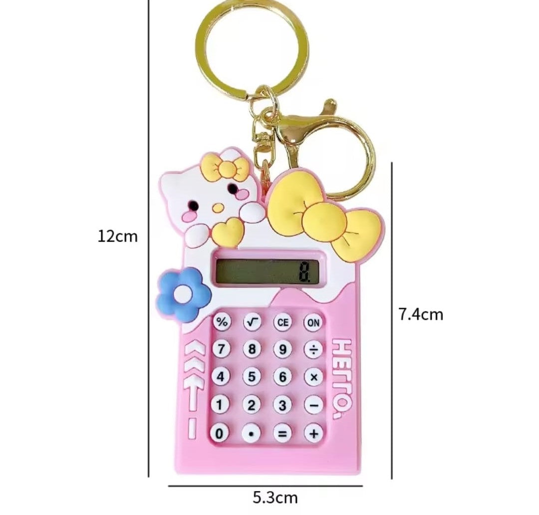 Mini Calculator Keychain ? Cute Pink Kawaii Cartoon Portable Calculator | School & Student Supplies, Stationery Gift (Random color)