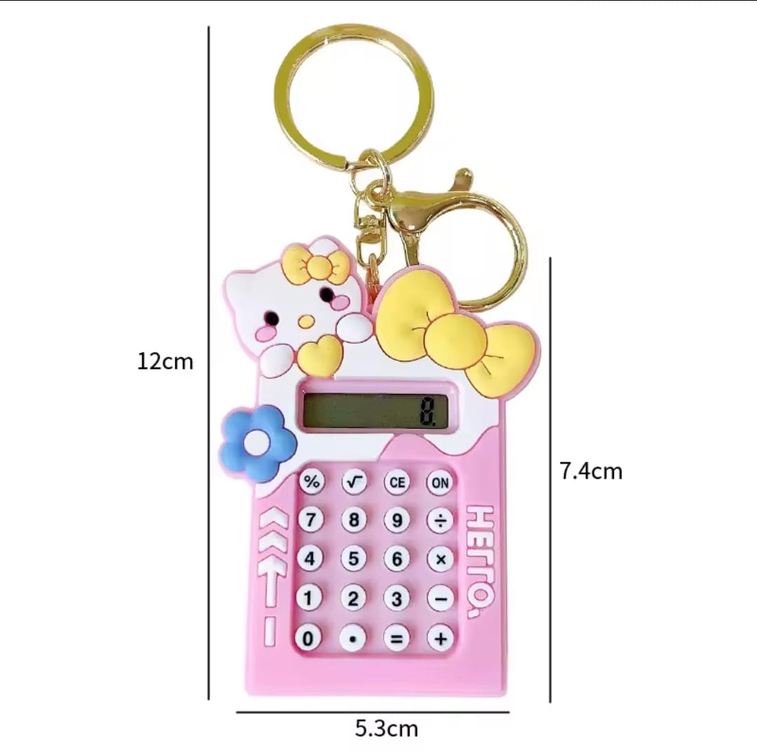 Mini Calculator Keychain ? Cute Pink Kawaii Cartoon Portable Calculator | School & Student Supplies, Stationery Gift (Random color)