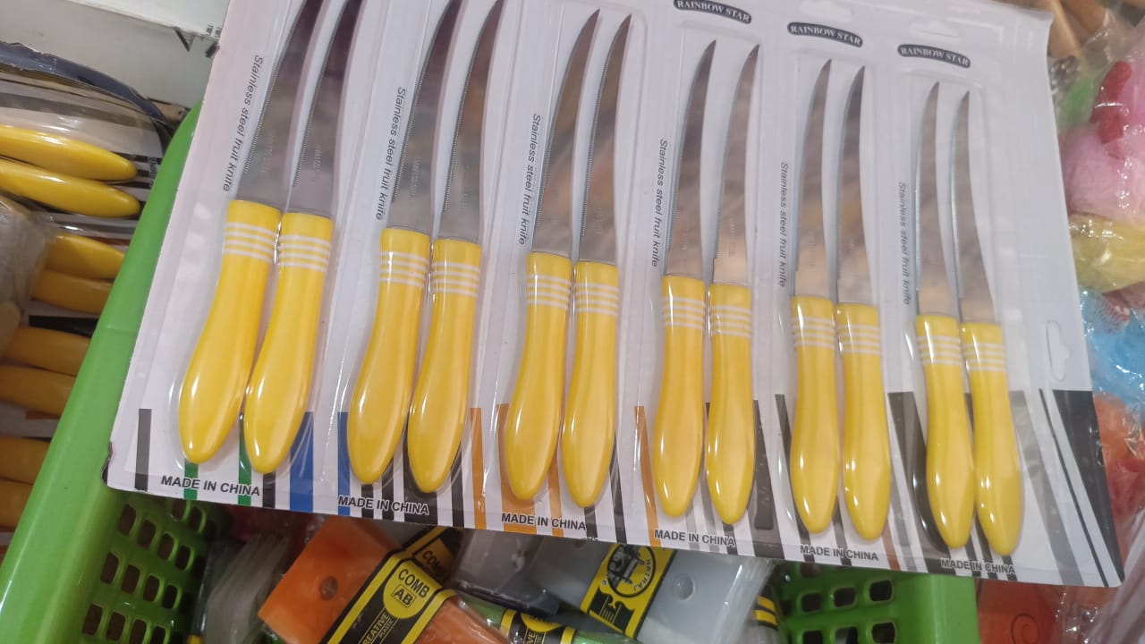 2 Pcs Concord Stainless Steel Kitchen Knife ? Multipurpose Table Knife with Serrated Edge, 12 cm (Random color)