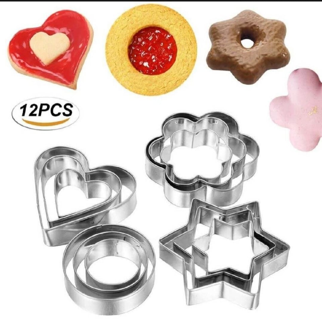 12-Piece Stainless Steel Cookie Cutter Set ? 4 Assorted Shapes for Baking, Pastry, and Crafts