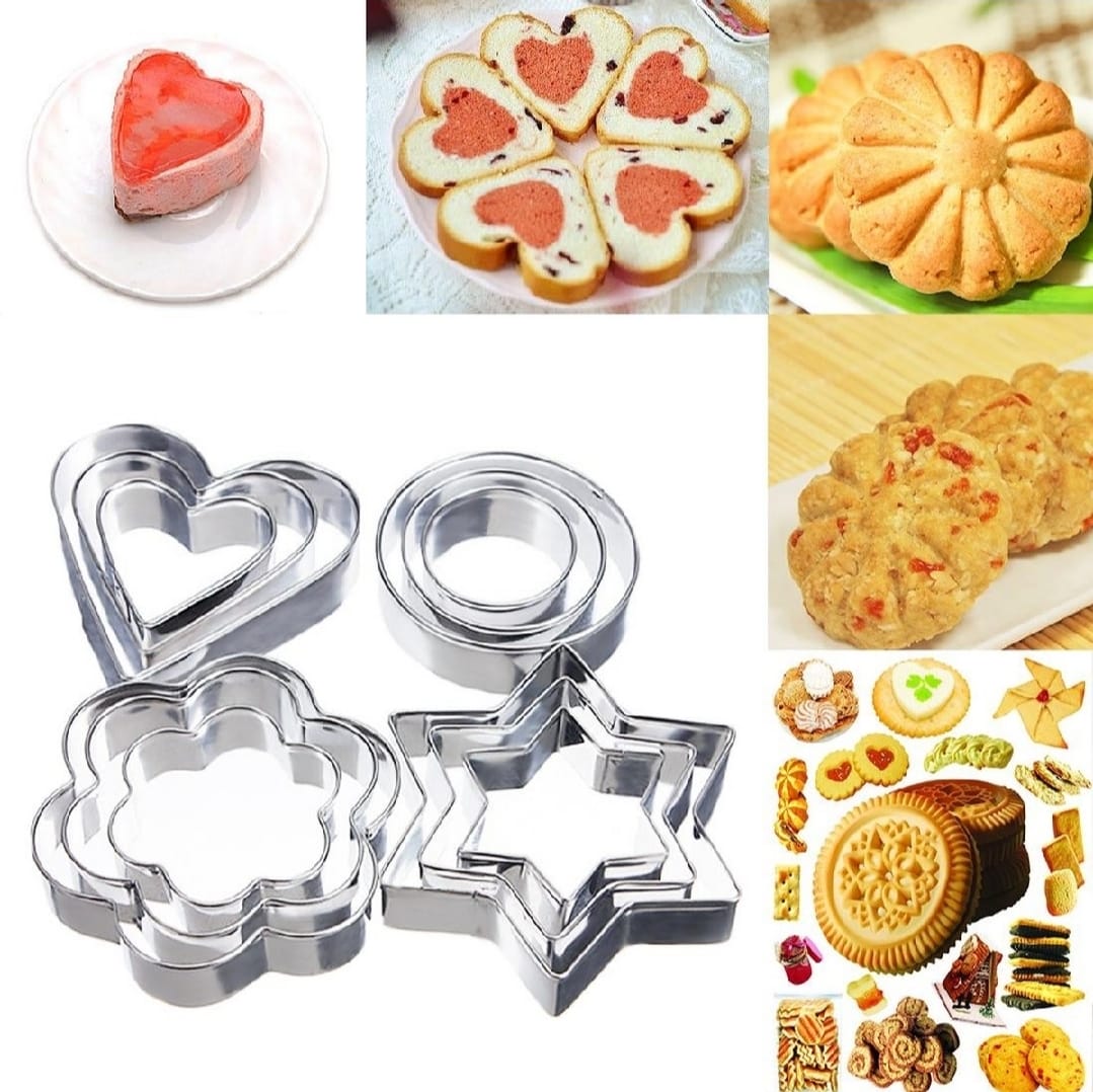 12-Piece Stainless Steel Cookie Cutter Set ? 4 Assorted Shapes for Baking, Pastry, and Crafts