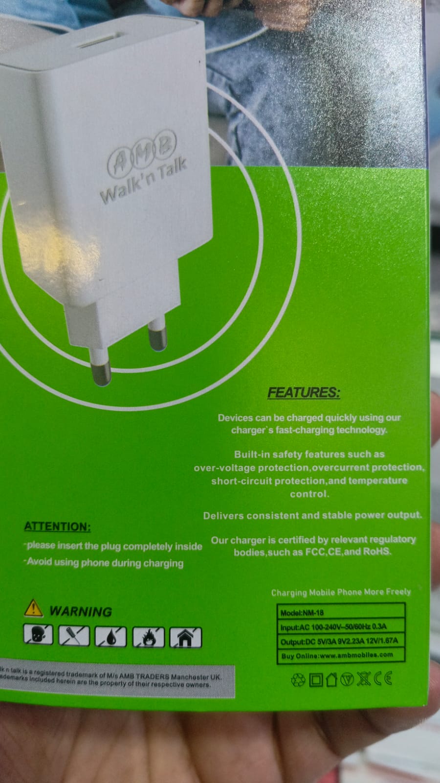 AMB Walk?n Talk 22.5W Super Fast Charger NM-18 ? Quick Charge & Smart Power Delivery Adapter with Built-in Safety System, FCC/CE/RoHS Certified