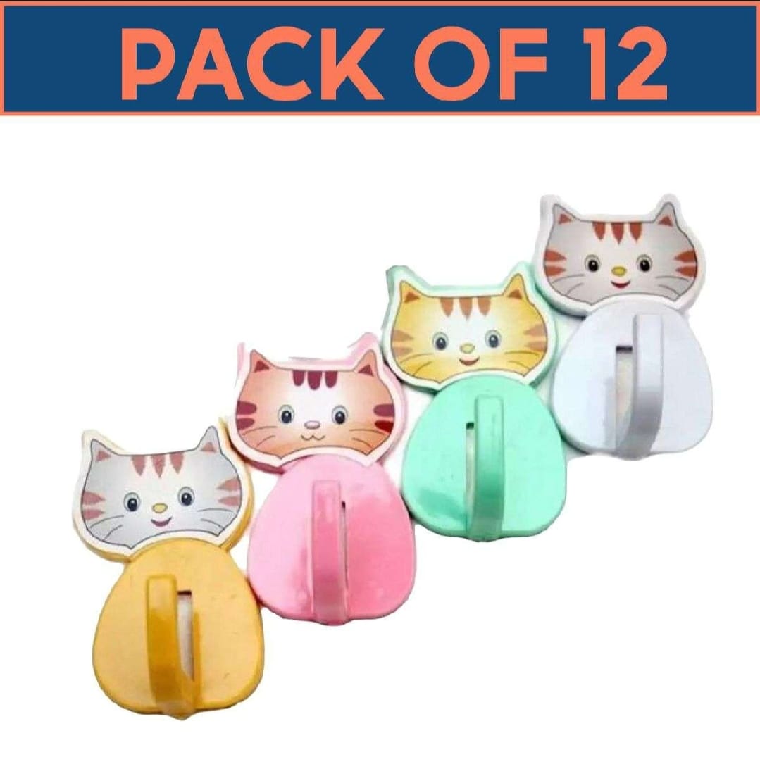 12 Pcs Cat Kitty Wall Hooks ? Metallic Wall Hooks for Keys, Kitchen, Bathroom, and Home Organization (Random Colors)