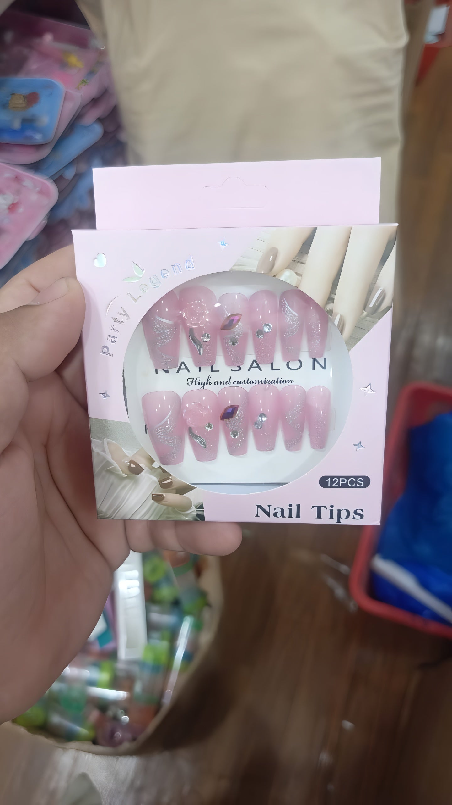 Luxury Pink Nail Tips Set ? 12 PCS False Nails with Glitter & Rhinestone Design | Elegant Salon-Style Press-On Nails for Parties, Weddings & Everyday Fashion