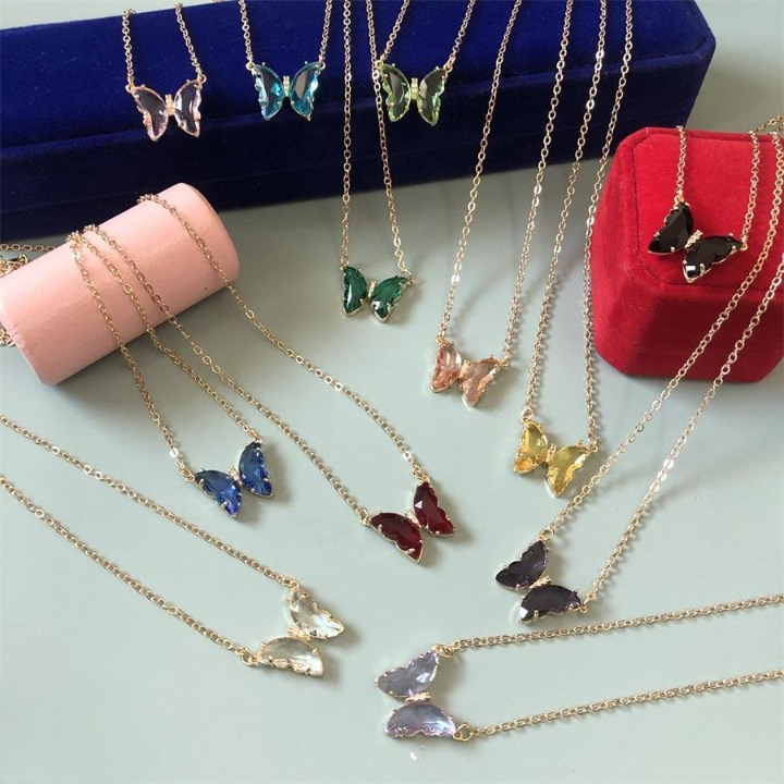 Crystal Butterfly Pendant Necklace for Women ? Gold Chain Fashion Jewelry Gift (AWT-108)