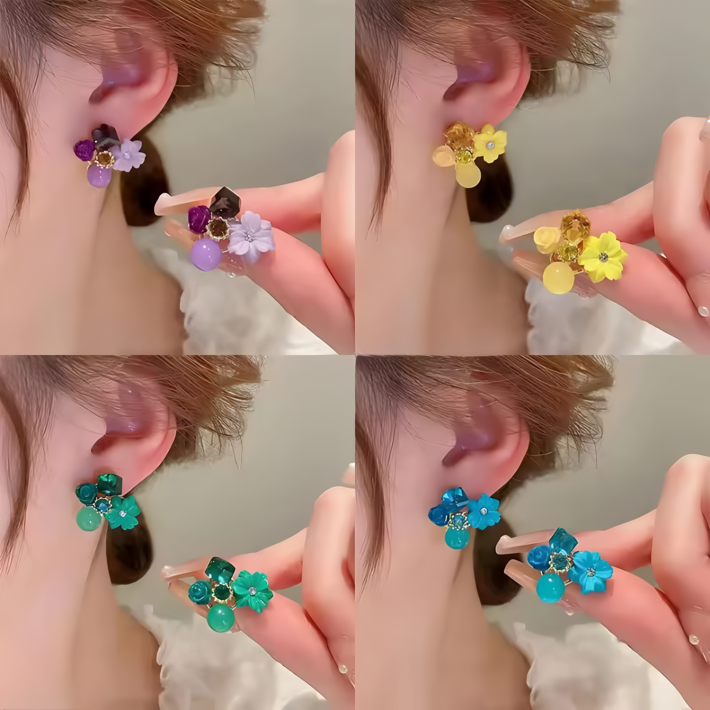 Flower Crystal Korean Earrings ? Elegant Women?s Fashion Jewelry in Multiple Colors (Black, Blue, Red, Yellow, Green, Sky Blue, Purple, Light Pink, Dark Pink (AXT-104)