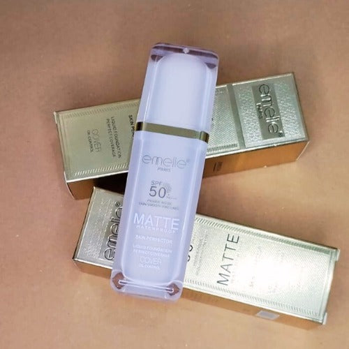 Emelie Paris SPF 50 Foundation with Primer (30 ml) ? Full Coverage, Waterproof, Matte Finish - Shade # 1