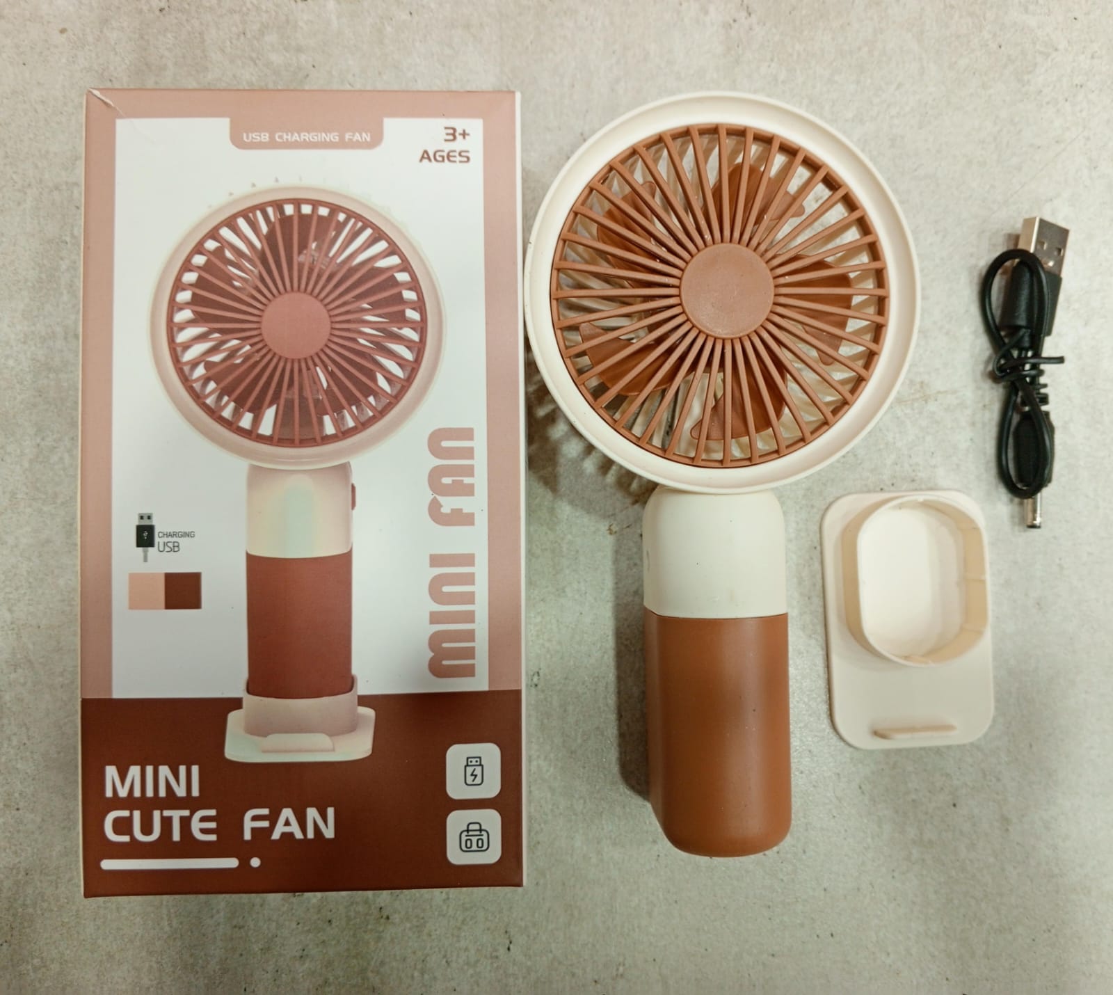 Mini Cute Fan ? Portable USB Rechargeable Handheld Cooling Fan for Kids & Adults, Stand/Base Included (Random Color)