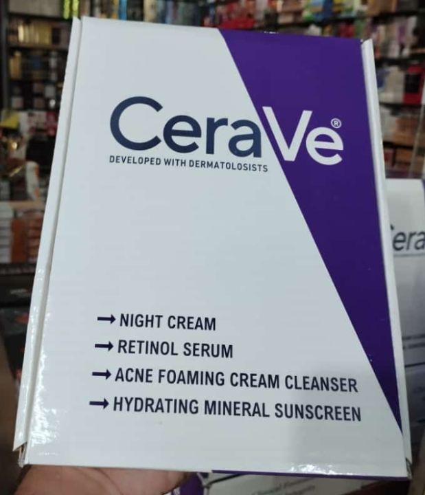 CeraVe Skincare Set ? Night Cream, Retinol Serum, Acne Foaming Cream Cleanser, and Hydrating Mineral Sunscreen SPF 50 ? Dermatologist Developed