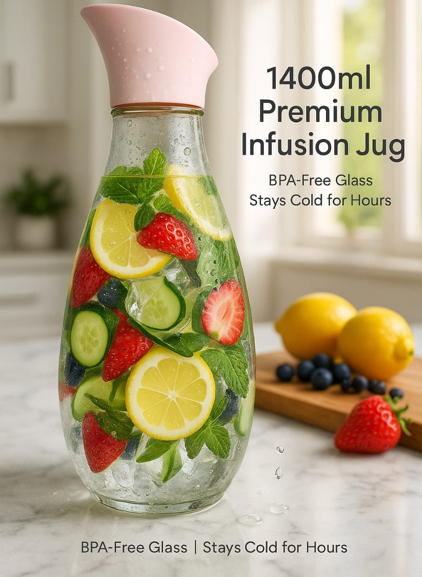 1400ml Hard Glass Water Jug with Lid ? Heat-Resistant Pitcher for Water, Juice, Iced Tea, Milk & Beverages