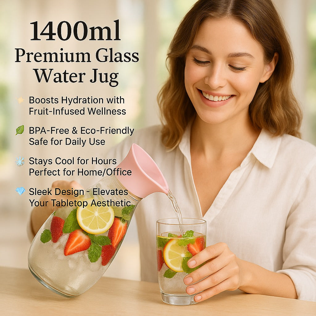 1400ml Hard Glass Water Jug with Lid ? Heat-Resistant Pitcher for Water, Juice, Iced Tea, Milk & Beverages